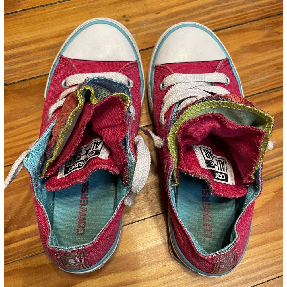 Converse All Star Hot Pink Low Top Shoes With Multicolored Tongue Size Girls 13 - Picture 3 of 10